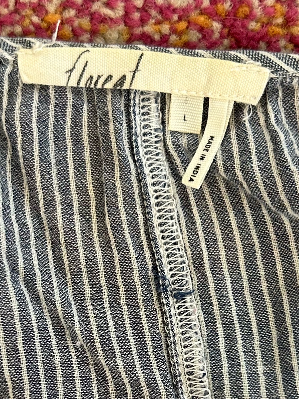 Anthropologie Floreat | Womens Blue/White Striped VNeck Embroidered Sleeve Top L - Picture 14 of 16